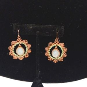 Vintage Gold Medallion With Blue Stone Pierced Earrings